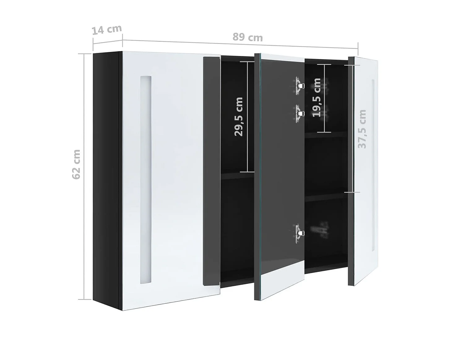 Badkamerkast met spiegel en LED 89x14x62 cm glanzend zwart