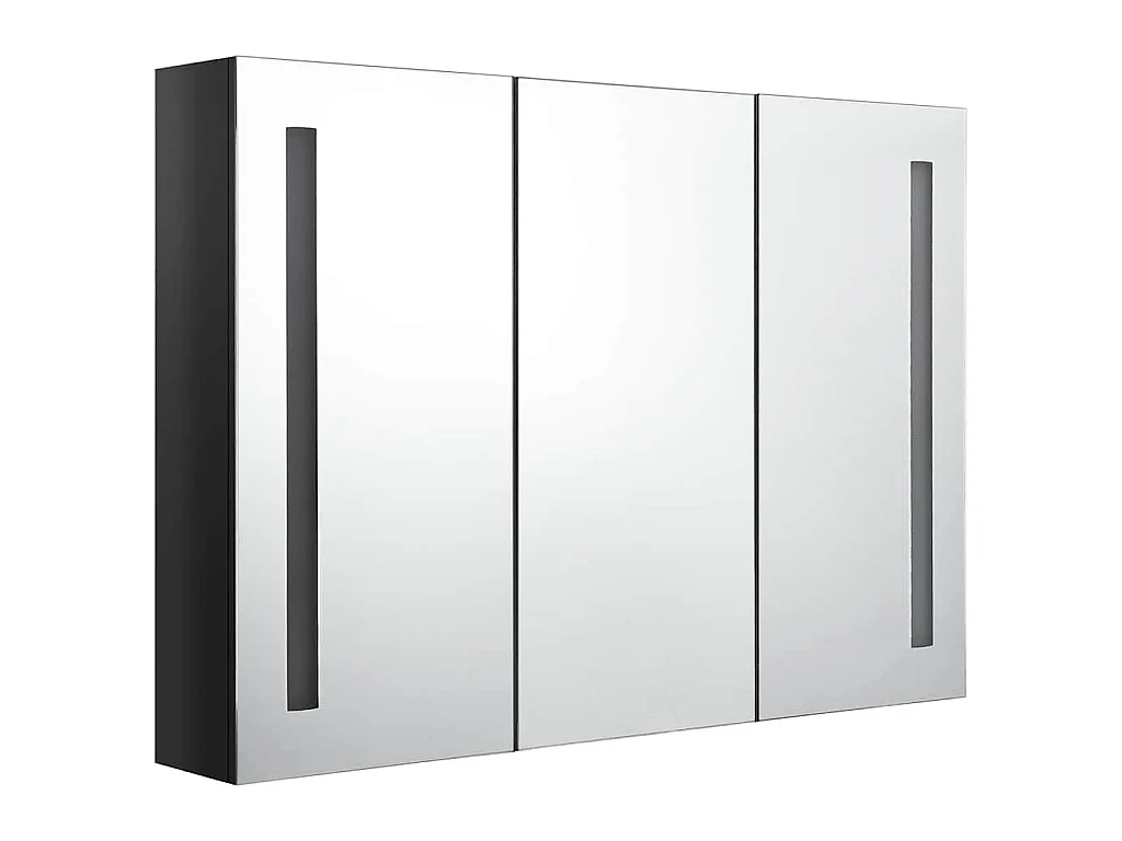Armadietto Bagno con Specchio e LED Nero Lucido 89x14x62 cm