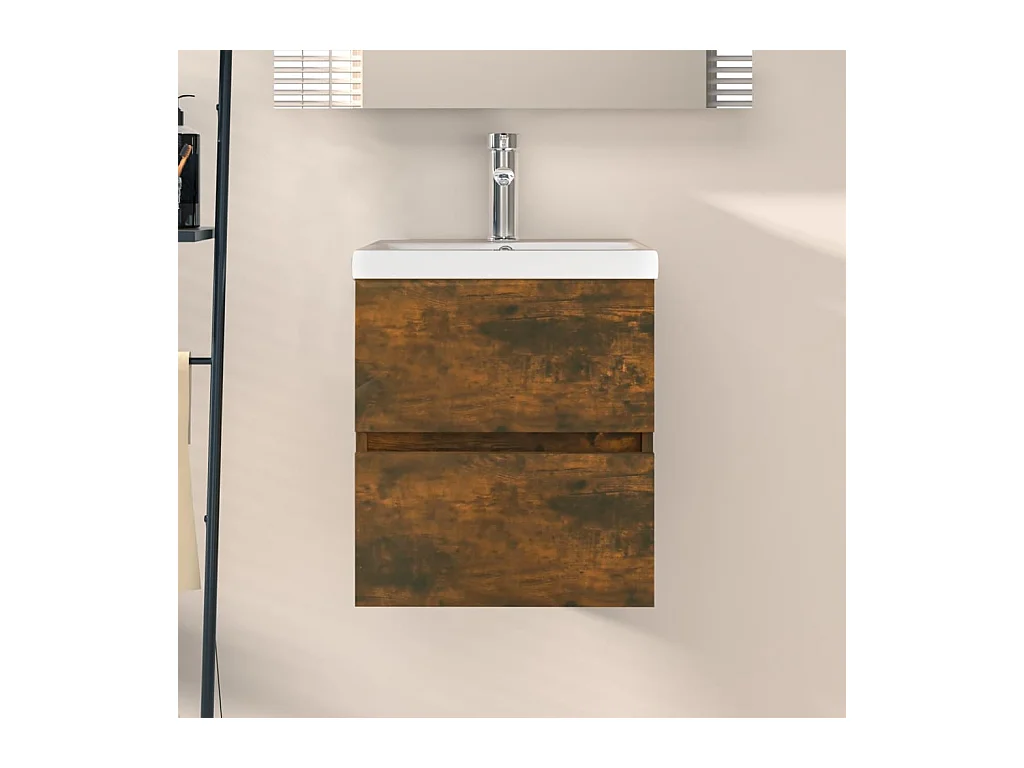 Mueble de lavabo madera ingeniería roble ahumado 41x38,5x45 cm