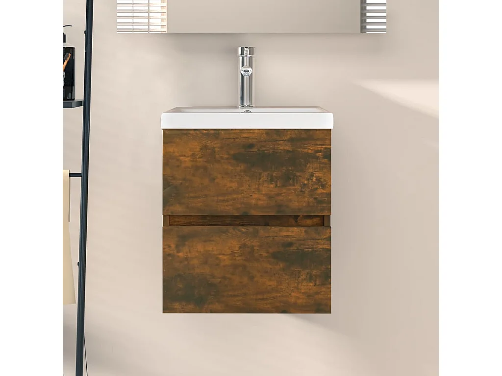 Wastafelkast 41x38,5x45 cm bewerkt hout gerookt eikenkleurig