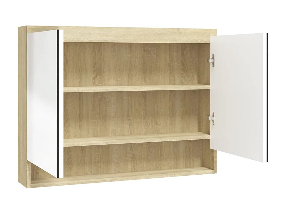Badkamerkast met spiegel 80x15x60 cm MDF wit en eikenkleurig