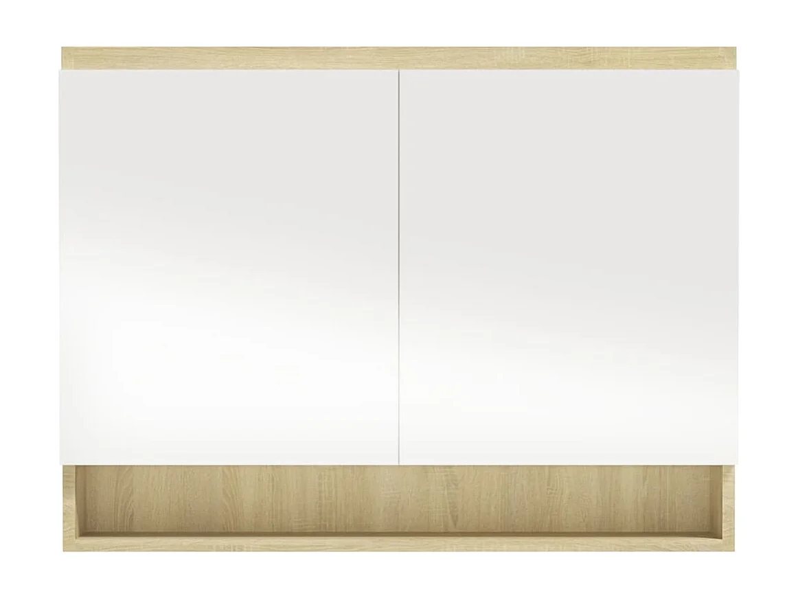 Badkamerkast met spiegel 80x15x60 cm MDF wit en eikenkleurig