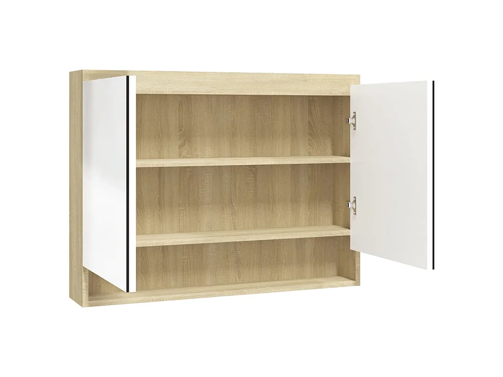 Armoire à miroir de salle de bain 80x15x60cm MDF Blanc et chêne
