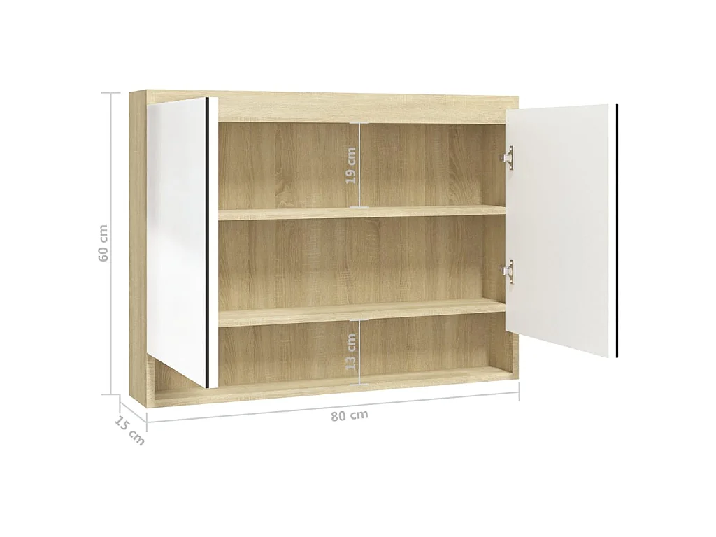 Armoire à miroir de salle de bain 80x15x60cm MDF Blanc et chêne