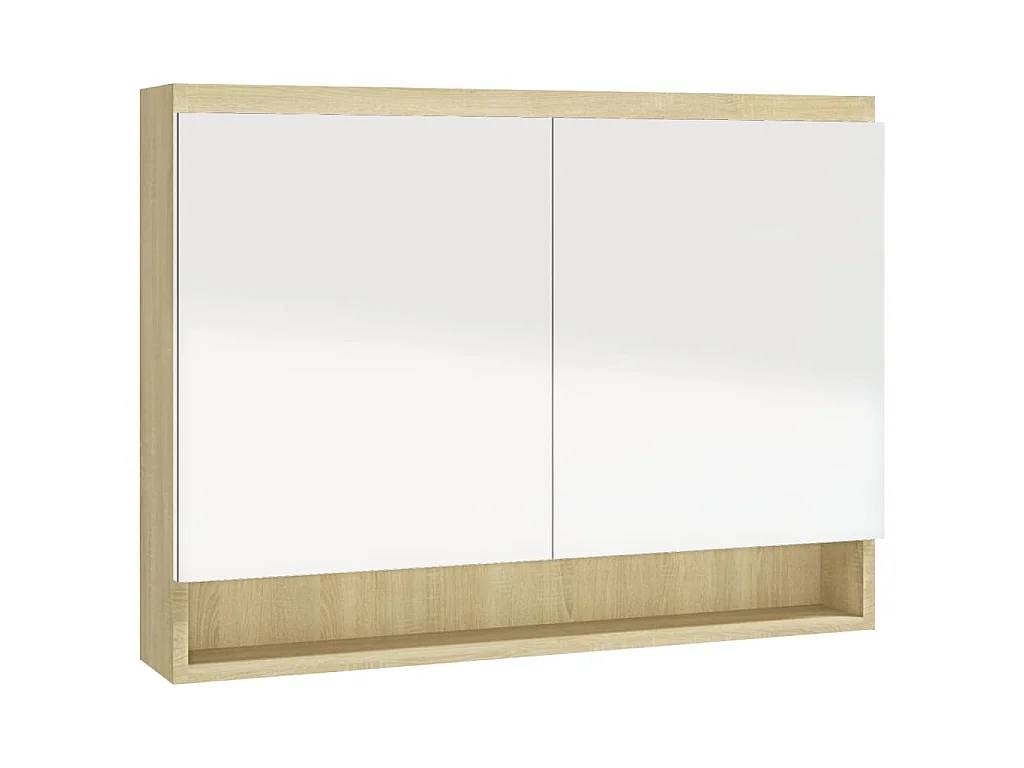 Armoire à miroir de salle de bain 80x15x60cm MDF Blanc et chêne