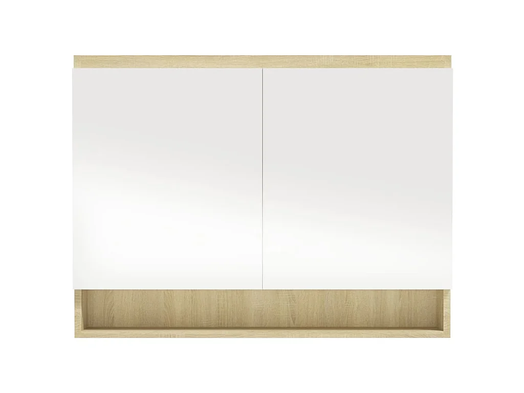 Armoire à miroir de salle de bain 80x15x60cm MDF Blanc et chêne