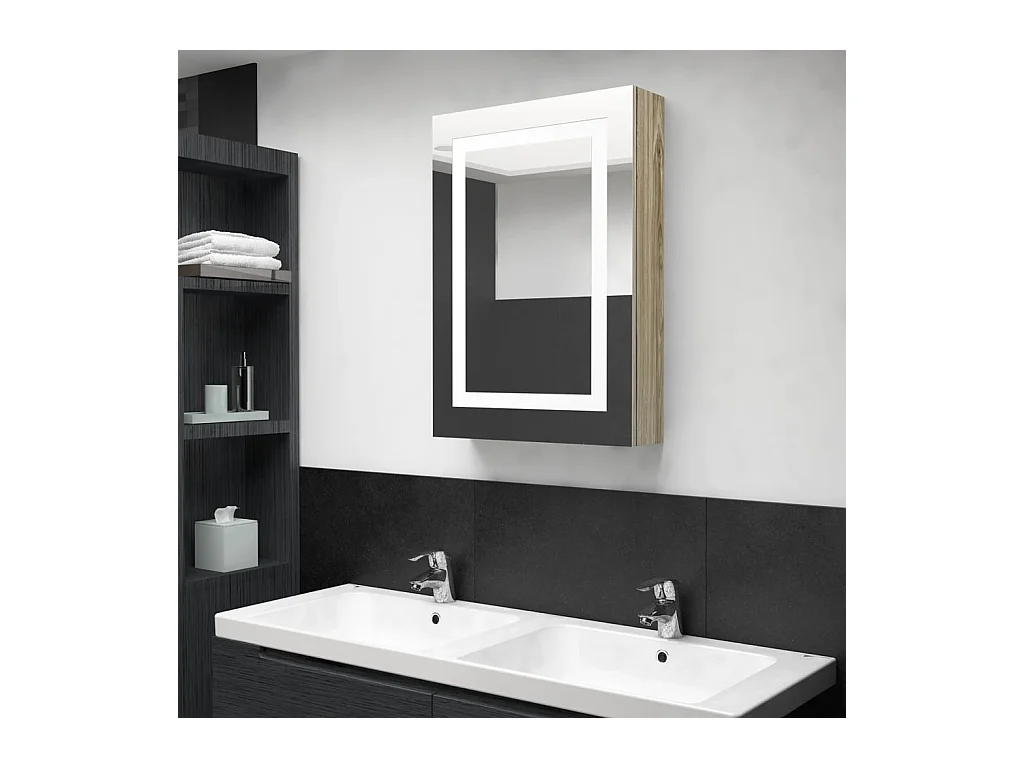 Armoire de salle de bain à miroir LED Chêne 50x13x70 cm