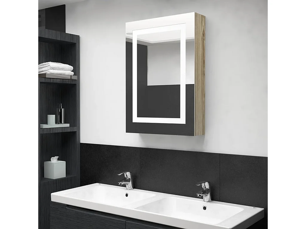 Armoire de salle de bain à miroir LED Chêne 50x13x70 cm