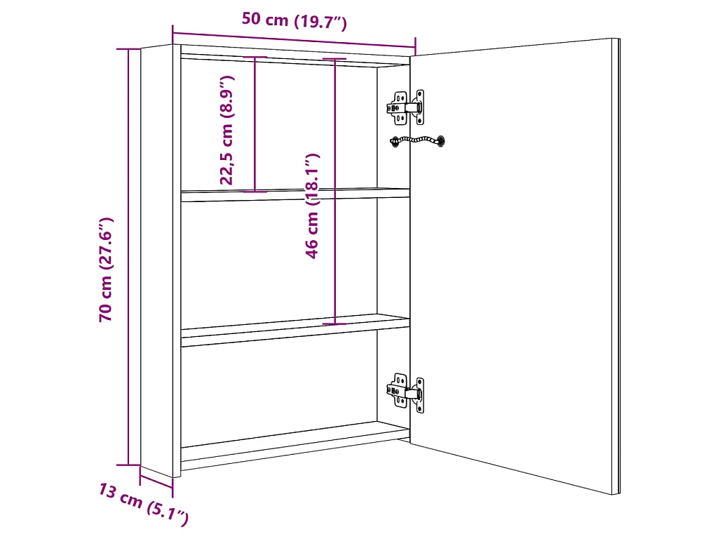 Badkamerkast met spiegel en LED 50x13x70 cm eikenkleurig