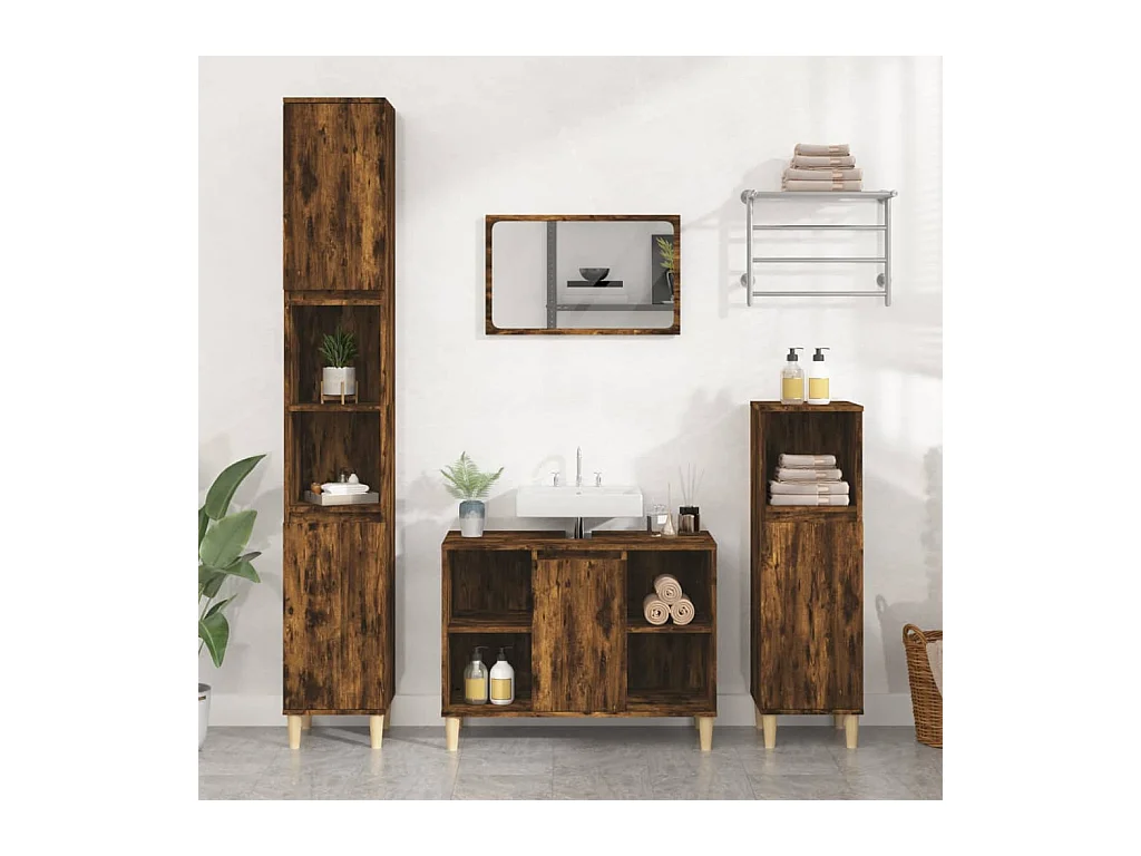 Meuble d'évier chêne fumé 80x33x60 cm bois d'ingénierie
