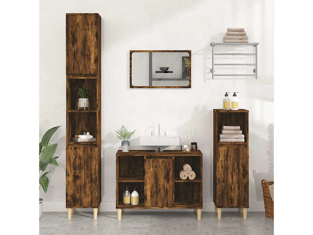 Wastafelkast 80x33x60 cm bewerkt hout gerookt eikenkleurig