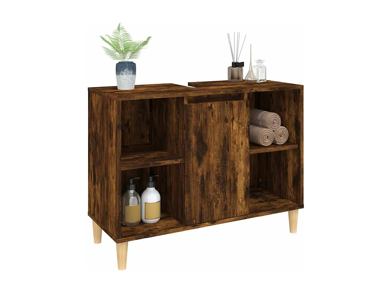 Wastafelkast 80x33x60 cm bewerkt hout gerookt eikenkleurig