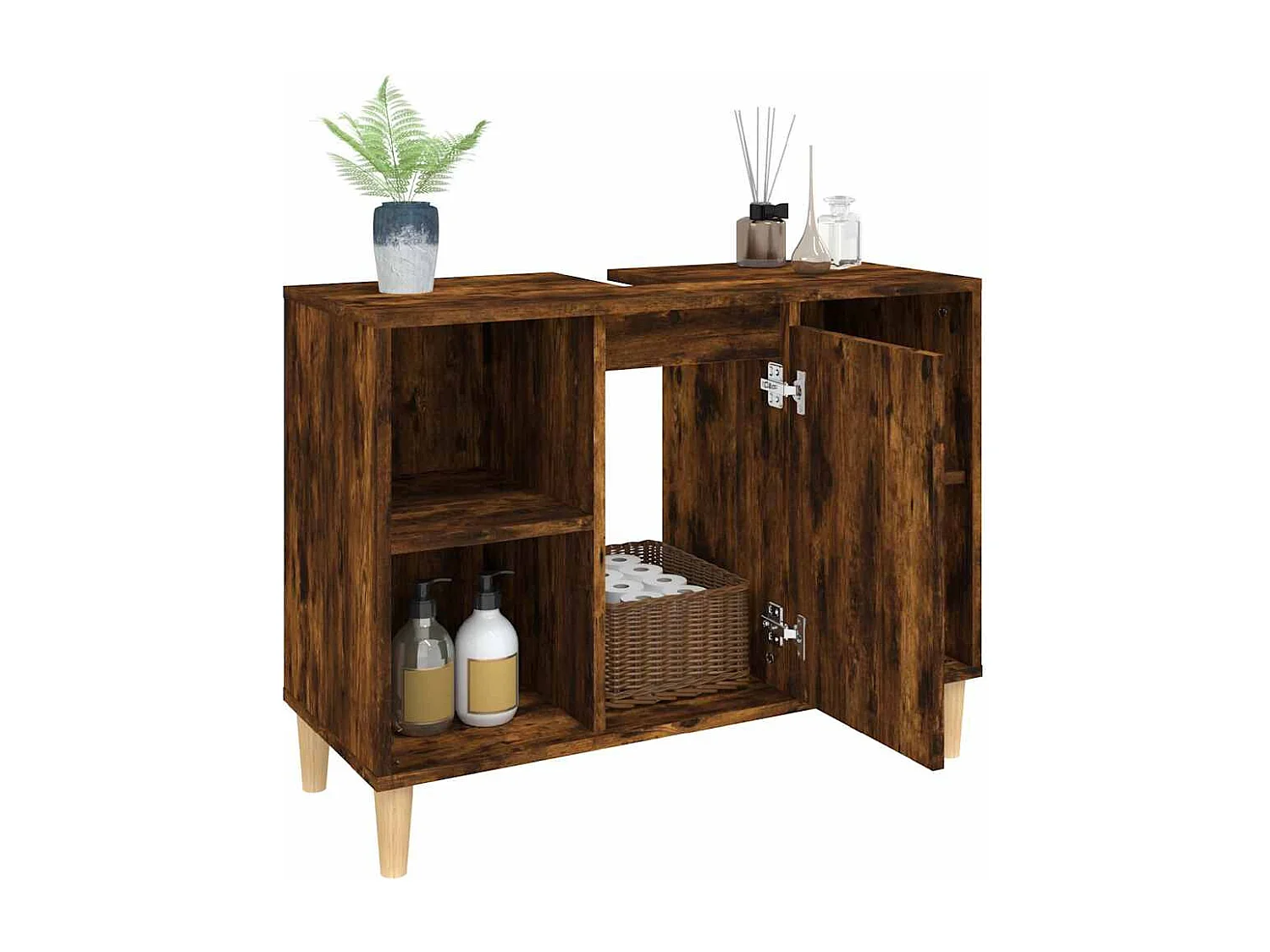 Wastafelkast 80x33x60 cm bewerkt hout gerookt eikenkleurig