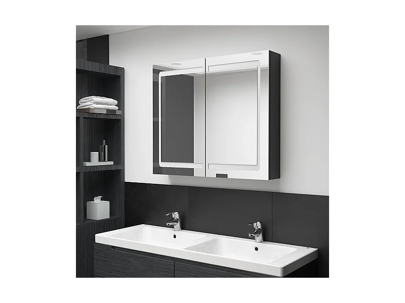 LED-Spiegelschrank fürs Bad Glänzend Schwarz 80x12x68 cm