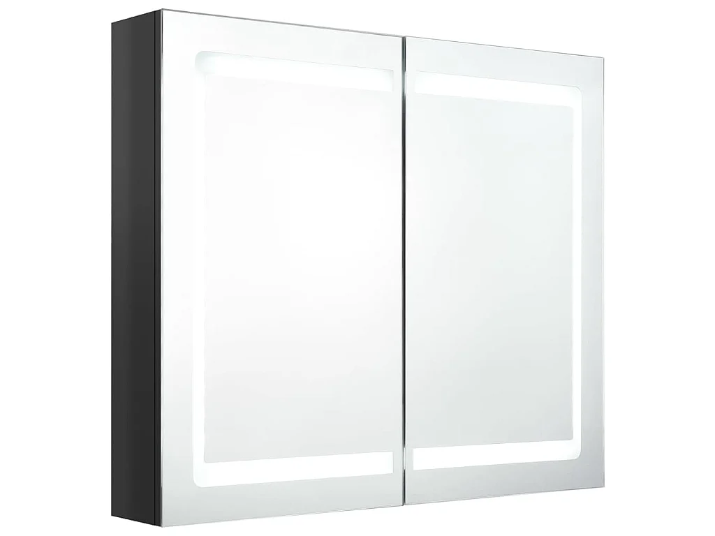 Armoire de salle de bain à miroir LED noir brillant 80x12x68 cm