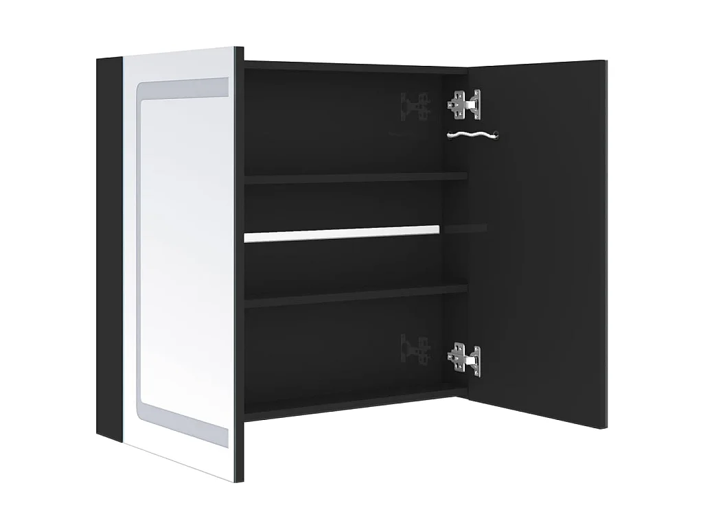 Armoire de salle de bain à miroir LED noir brillant 80x12x68 cm