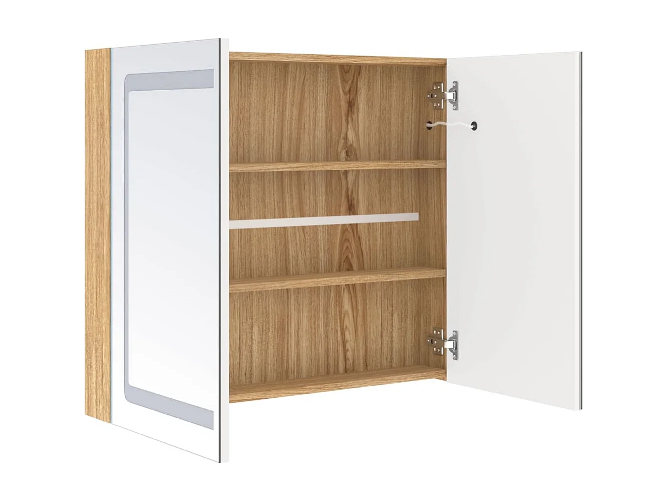 Armoire de salle de bain à miroir à LED Blanc et chêne