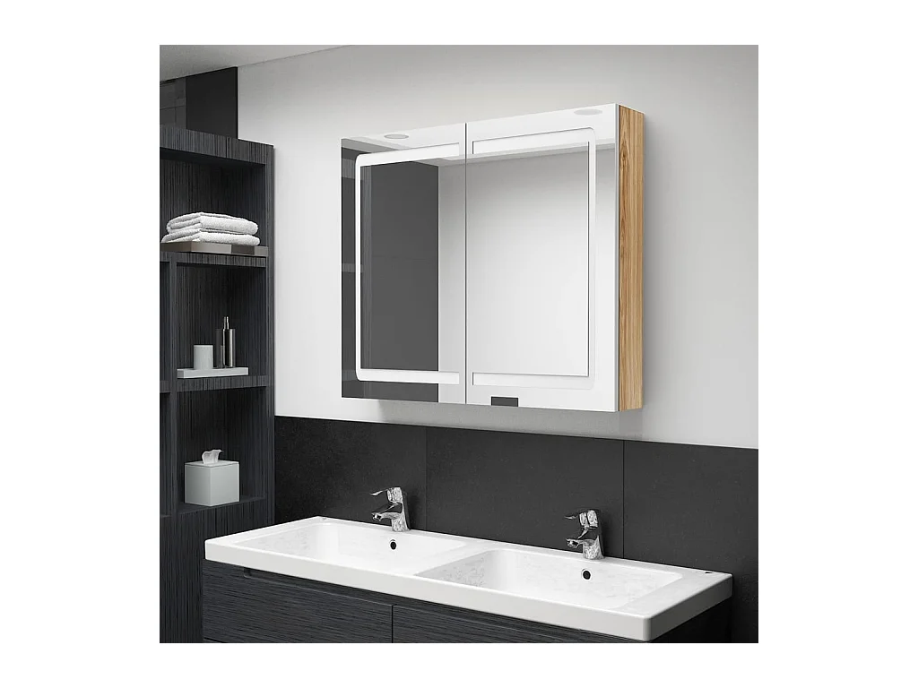 LED-Spiegelschrank fürs Bad Weiß und Eichen-Optik 80x12x68 cm