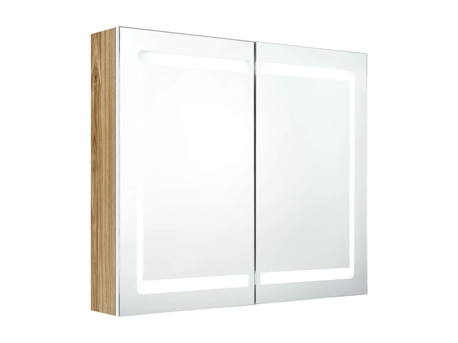 Armoire de salle de bain à miroir à LED Blanc et chêne