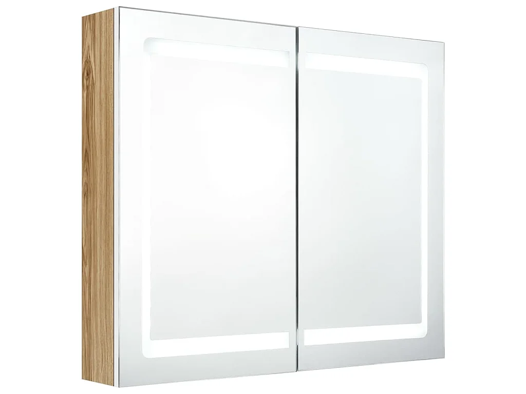 Armário espelhado casa de banho LED 80x12x68 cm branco/carvalho