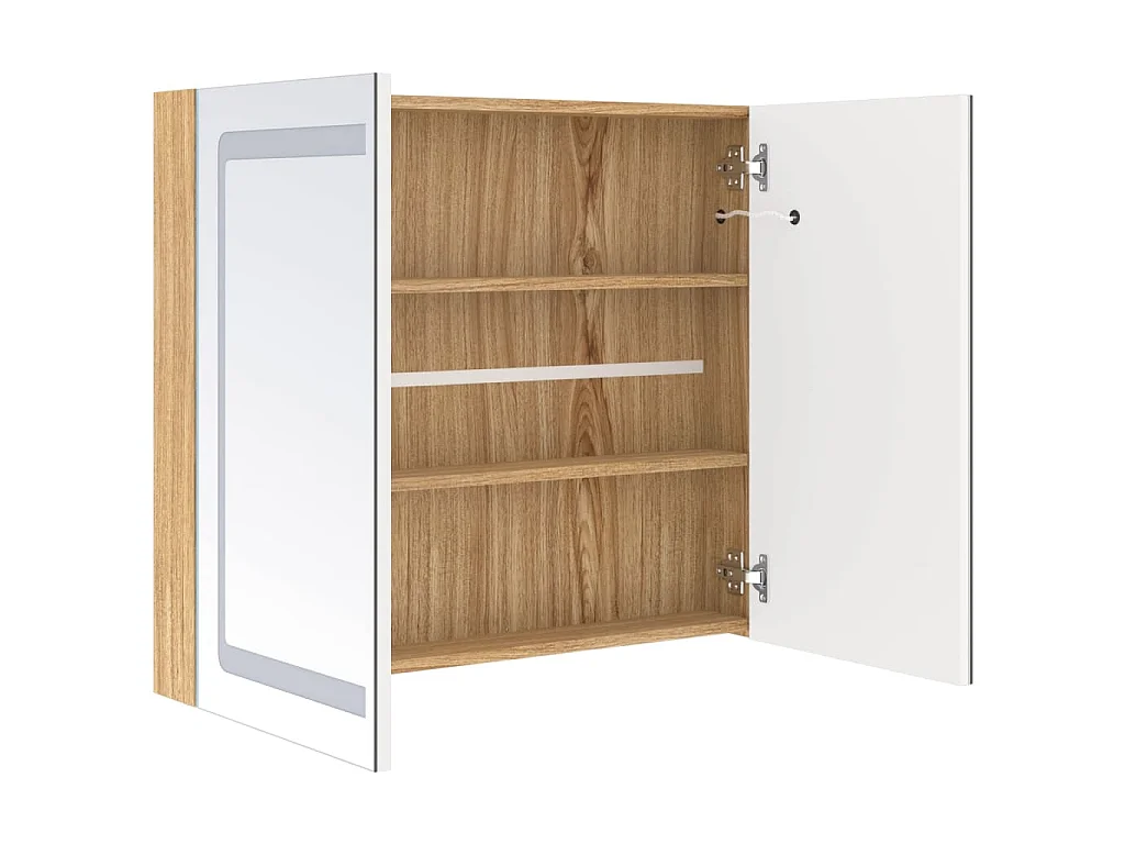 Armário espelhado casa de banho LED 80x12x68 cm branco/carvalho