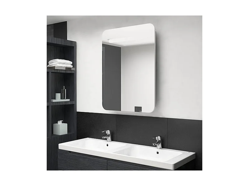 LED-Bad-Spiegelschrank Weiß und Eichen-Optik 60x11x80 cm