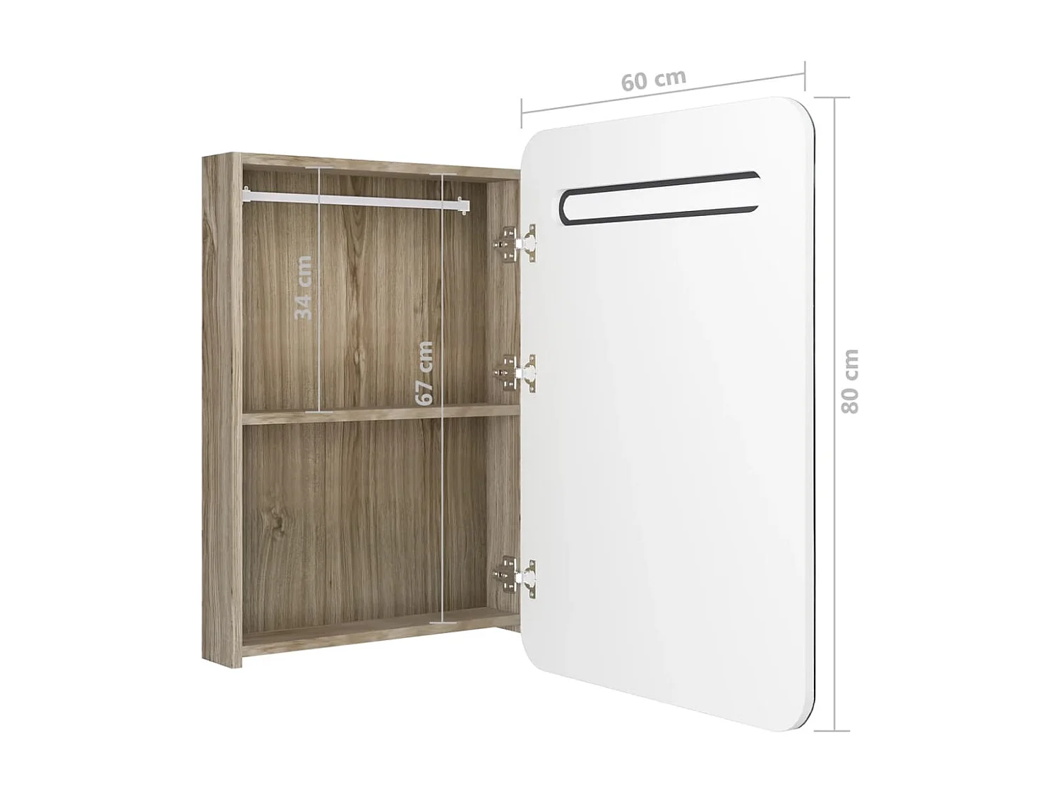 Badkamerkast met spiegel en LED 60x11x80 cm wit en eikenkleurig