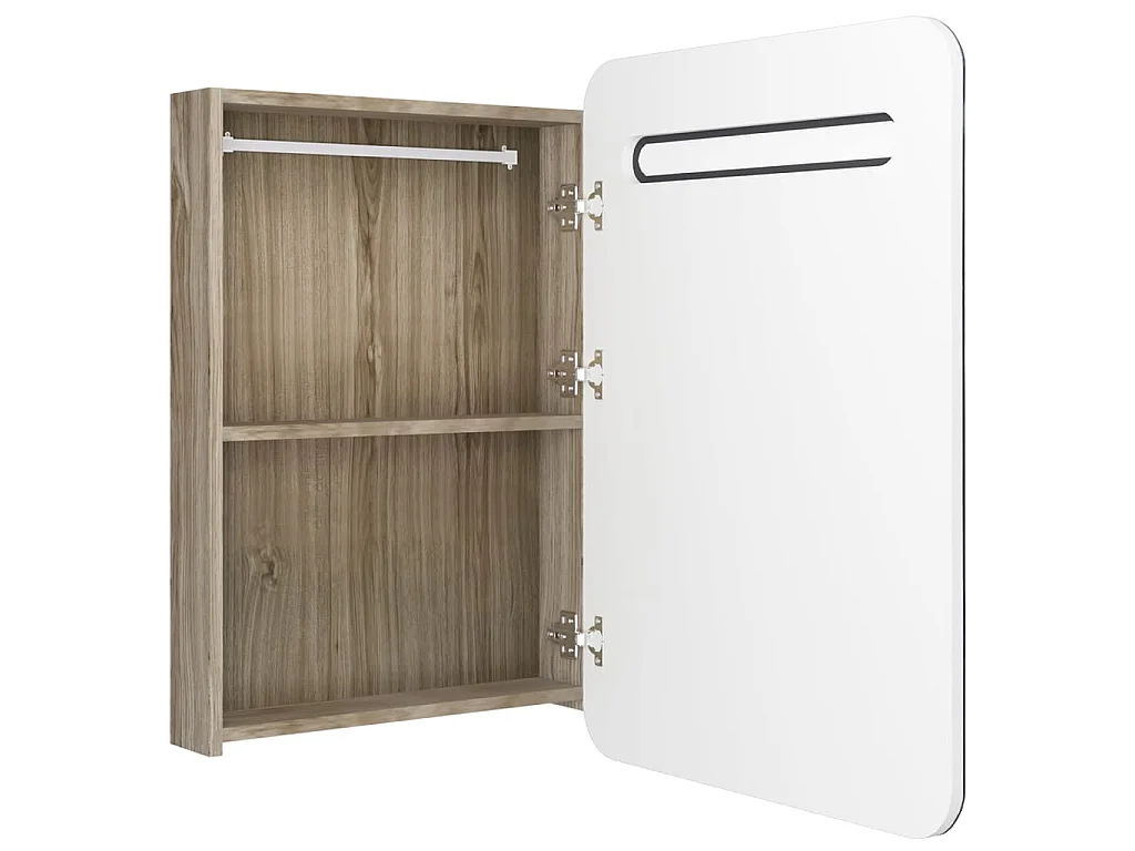 Armoire de salle de bain à miroir LED blanc et chêne 60x11x80cm