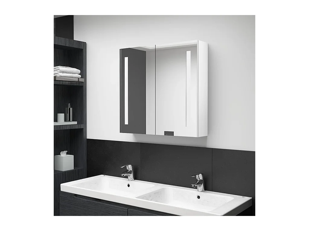 Armoire de salle de bain à miroir LED Blanc brillant 62x14x60cm