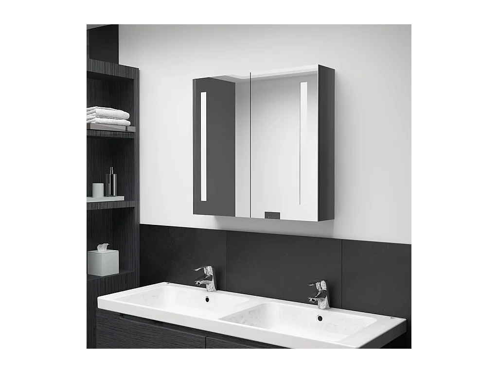 Armoire de salle de bain à miroir LED Gris brillant 62x14x60 cm