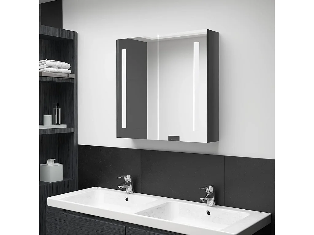 Badkamerkast met spiegel en LED 62x14x60 cm glanzend grijs