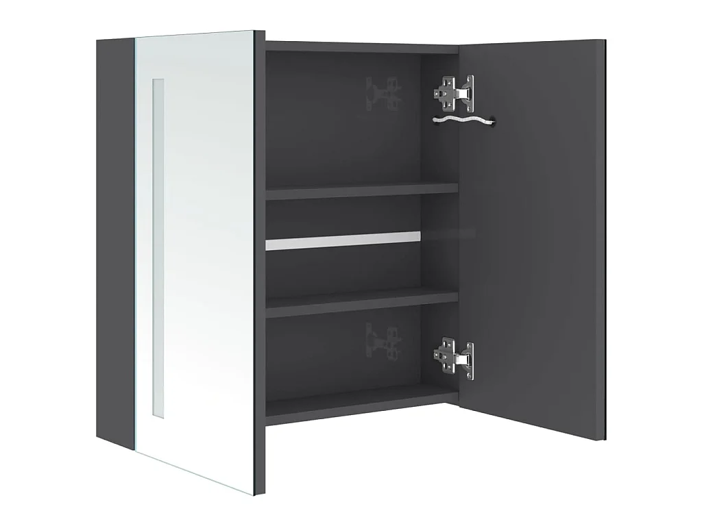 Badkamerkast met spiegel en LED 62x14x60 cm glanzend grijs