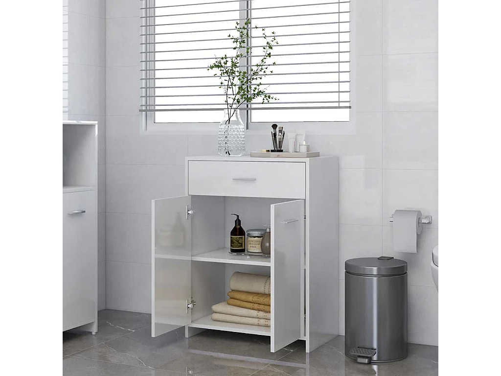 Armoire de salle de bain blanc brillant bois d’ingénierie