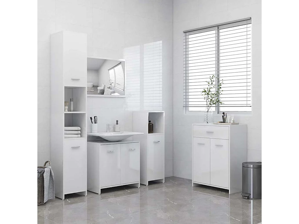 Armoire de salle de bain blanc brillant bois d’ingénierie