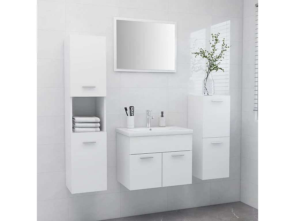 Conjunto de móveis de casa de banho derivados de madeira branco
