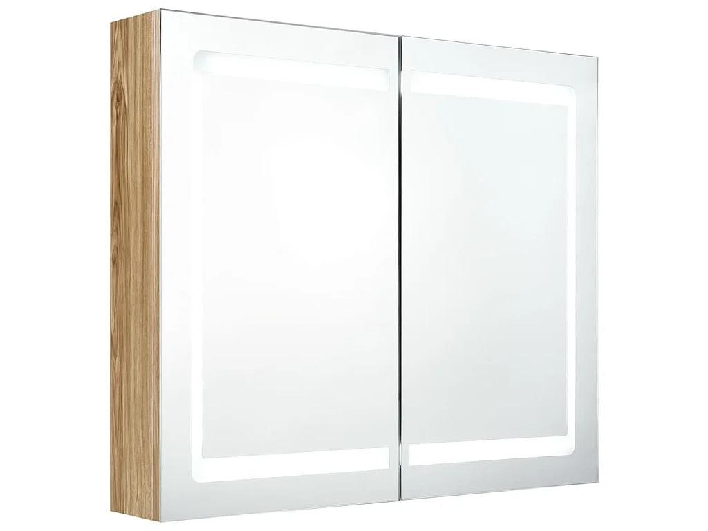 Armoire de salle de bain à miroir LED Chêne 80x12x68 cm