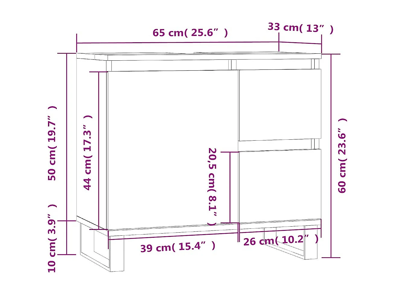 Badkamerkast 65x33x60 cm bewerkt hout gerookt eikenkleurig