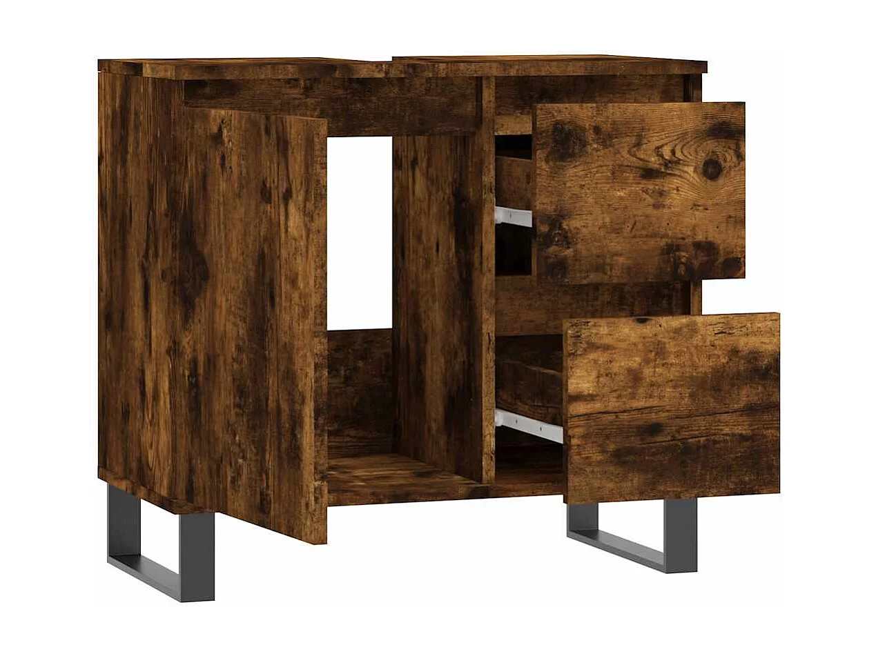 Badkamerkast 65x33x60 cm bewerkt hout gerookt eikenkleurig