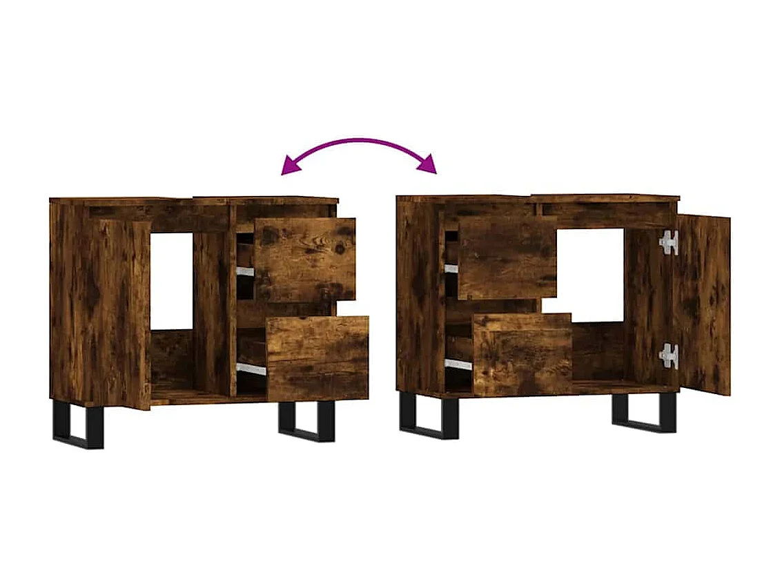 Badkamerkast 65x33x60 cm bewerkt hout gerookt eikenkleurig