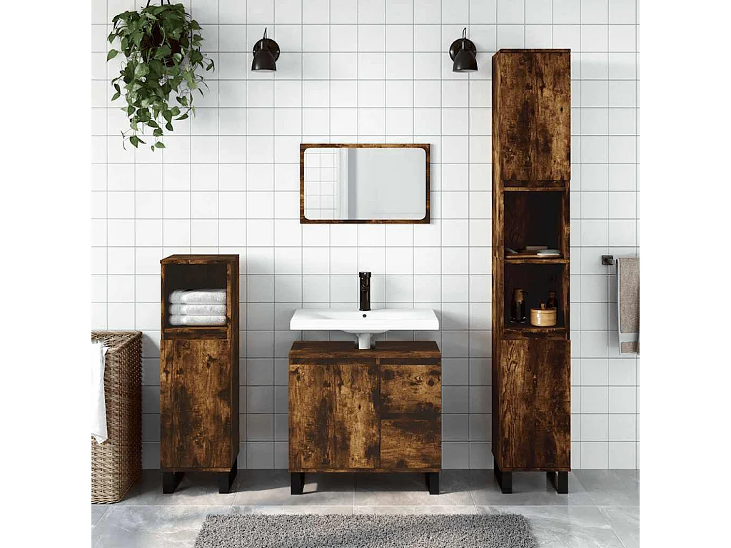 Armario de baño madera contrachapada roble ahumado 65x33x60 cm
