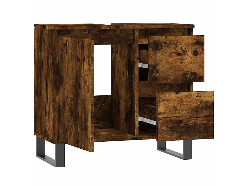 Armario de baño madera contrachapada roble ahumado 65x33x60 cm