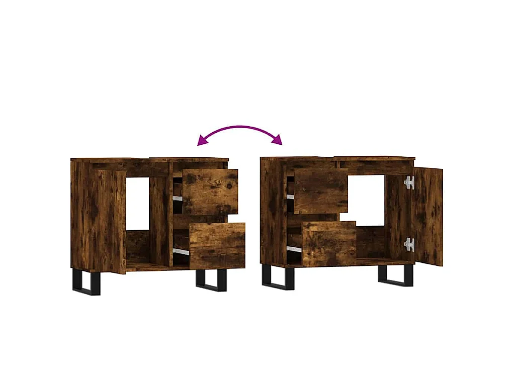 Armario de baño madera contrachapada roble ahumado 65x33x60 cm