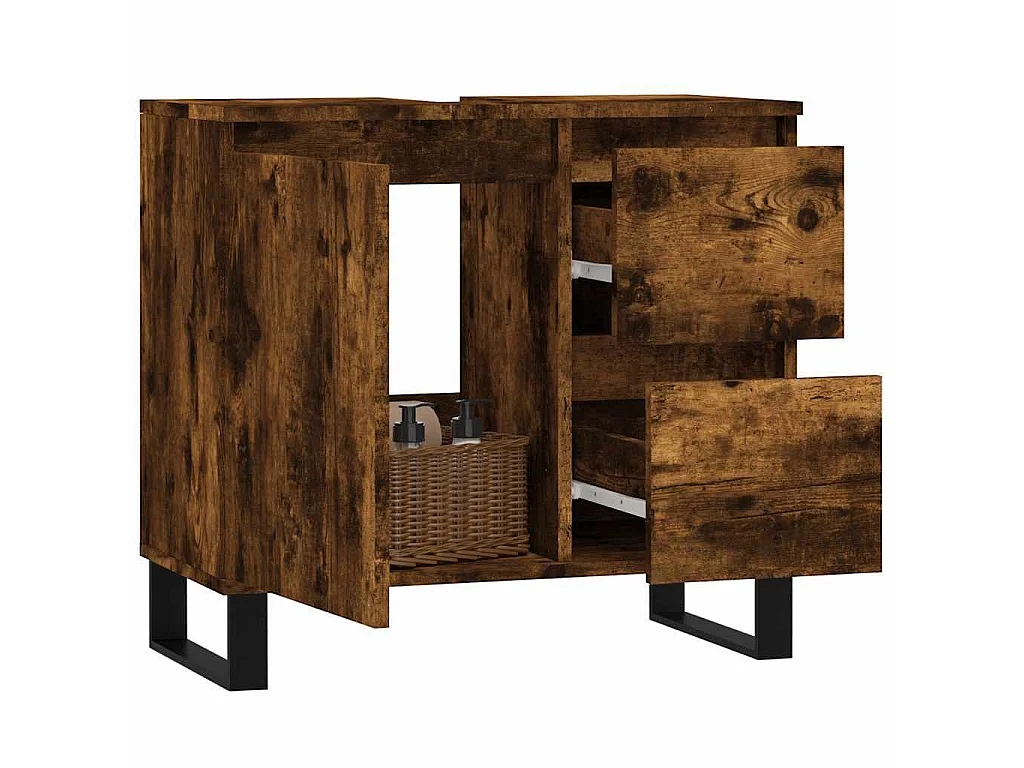 Armoire de bain chêne fumé 65x33x60 cm bois d'ingénierie