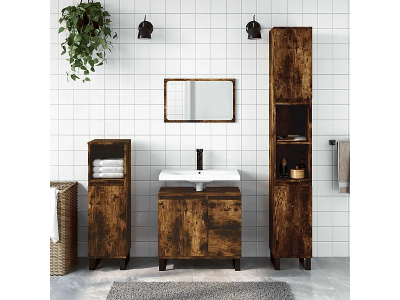 Badkamerkast 65x33x60 cm bewerkt hout gerookt eikenkleurig