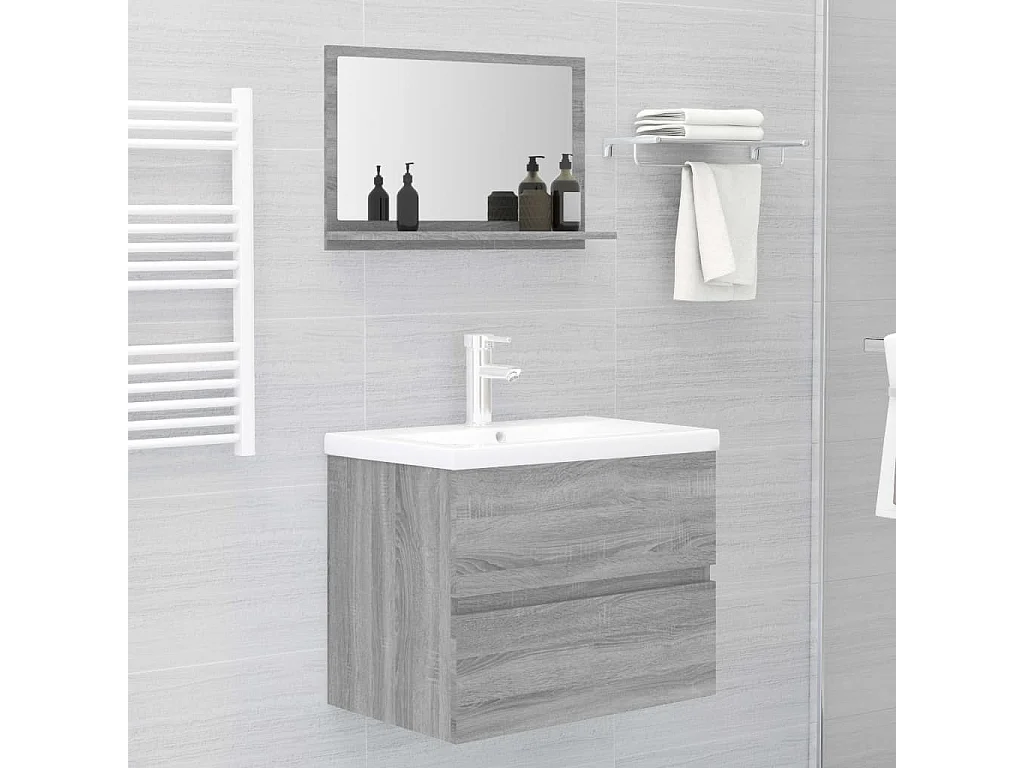 Specchio da Bagno Grigio Sonoma 60x10,5x37 cm Legno Multistrato