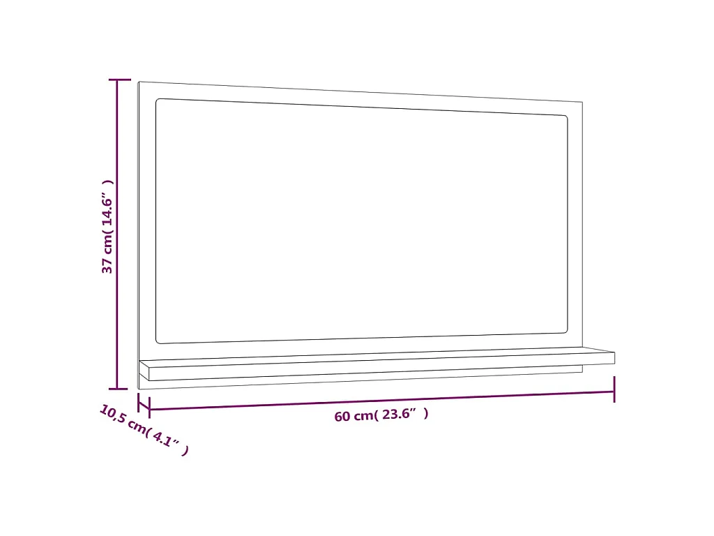 Specchio da Bagno Grigio Sonoma 60x10,5x37 cm Legno Multistrato