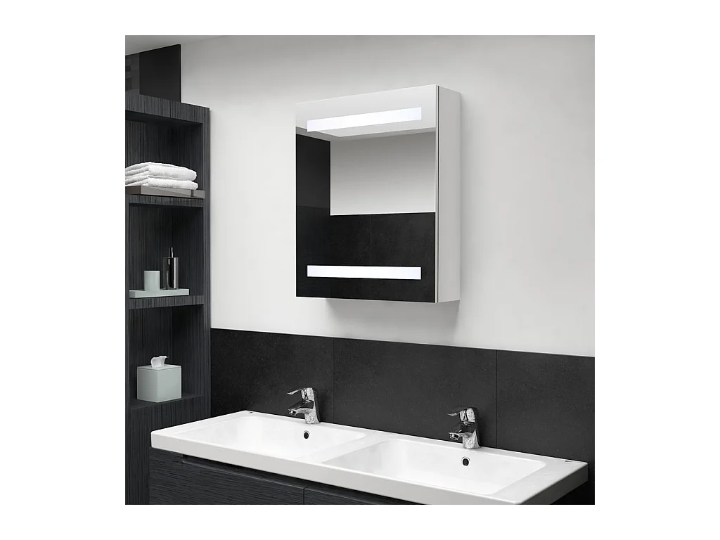 Armoire de salle de bain à miroir LED blanc brillant 50x14x60cm