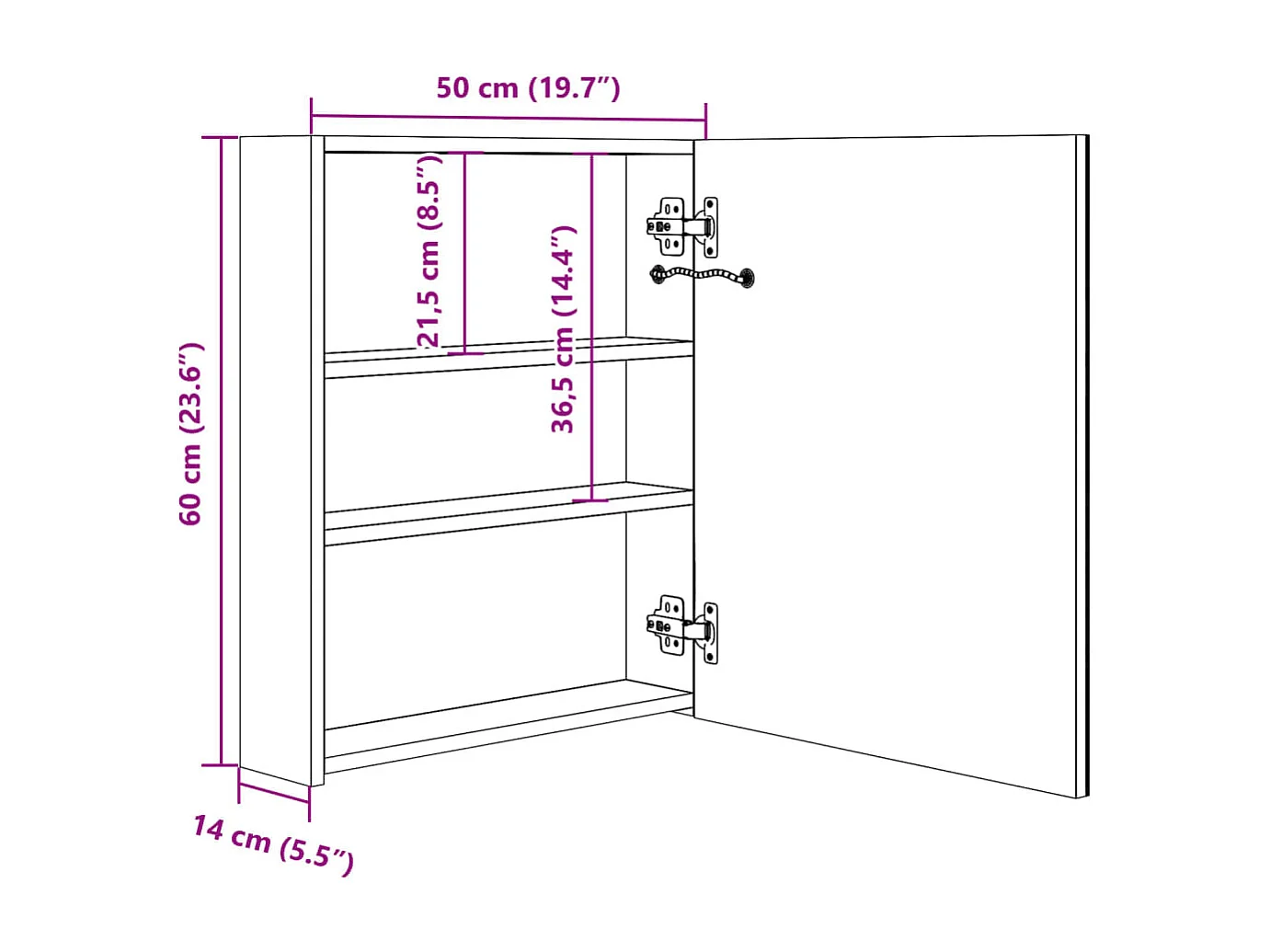 Armoire de salle de bain à miroir LED blanc brillant 50x14x60cm