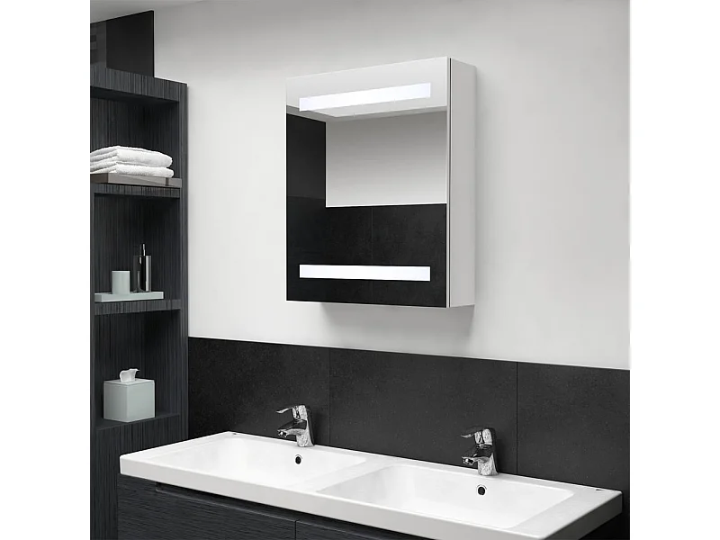 Armoire de salle de bain à miroir LED blanc brillant 50x14x60cm