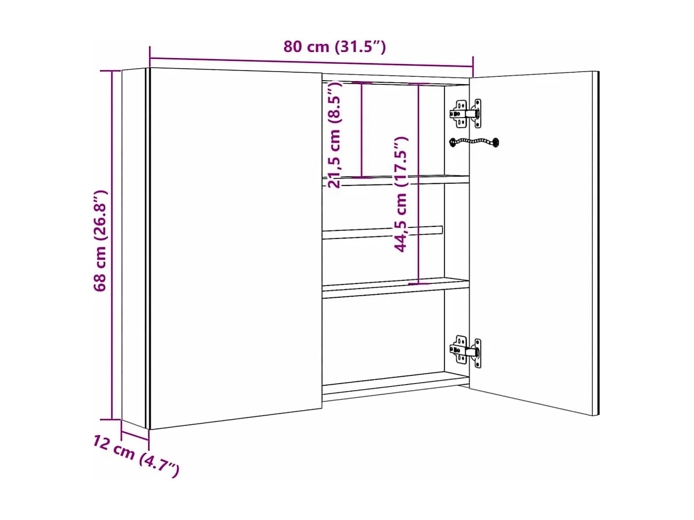 Armoire de salle de bain à miroir LED 80x12,2x68 cm
